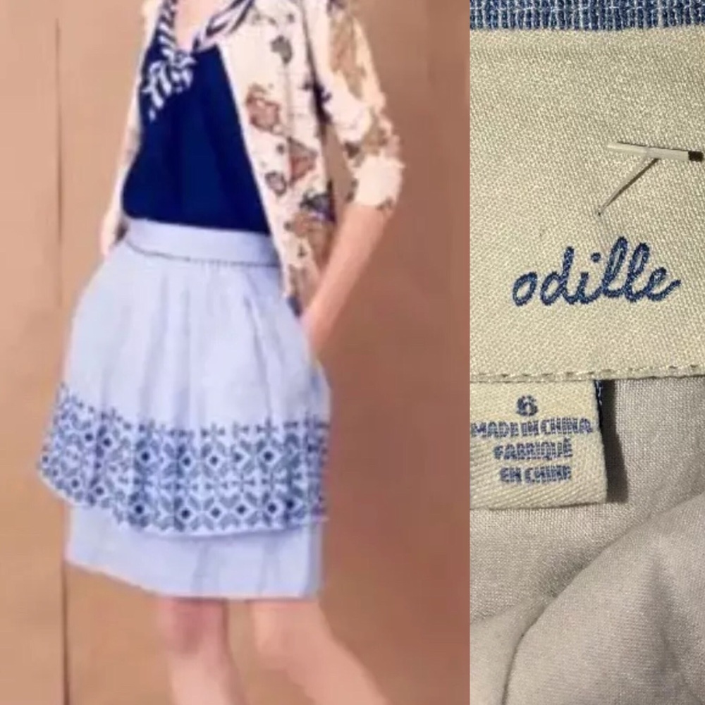 Anthropologie Chambray Embroidered Skirt Odille